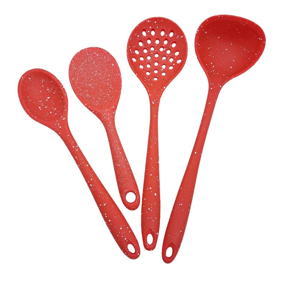 Utensílios Em Silicone Texturizado De Cozinha Para Servir Vermelho 4pçs