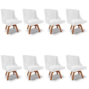Kit 8 Cadeiras Estofadas Base Giratória De Madeira Lia Sintético Premium Branco - Ibiza