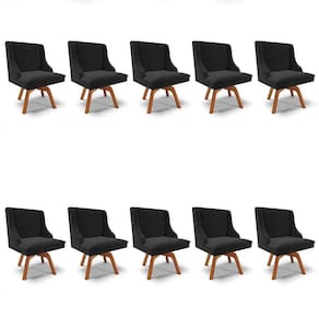 Kit 10 Cadeiras Estofadas Giratória Para Sala De Jantar Lia Suede Preto - Ibiza