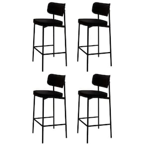 Banqueta Alta Bar Estofada Kit 4 Ella M25 Linho Preto - Mpozenato