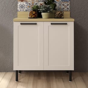 Balcão De Cozinha Em Mdf Com Tampo E 2 Portas 80cm Multimóveis Cr20463 Branco Carvalho Tropical