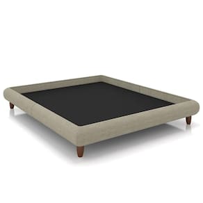 Cama Queen Base 158x198cm Pés Madeira Cold P02 Veludo Bege - Mpozenato