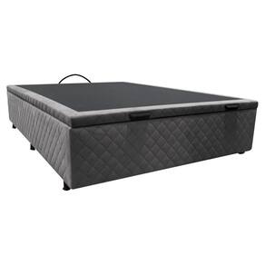 Base Baú Para Cama Viúva 128x188cm Liz S05 Suede Bordado Cinza - Mpozenato