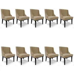 Kit 10 Cadeiras Estofadas Para Sala De Jantar Base Fixa De Madeira Preto Lia Suede Marrom Rt - Ibiza