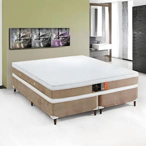 Base E Colchao King Ouroflex Molas Ensacadas 2,03 X 1,93 X 0,72 Branco - Bege