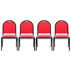 Kit 4 Cadeiras Hoteleiras Auditório Empilhável Sintético M23 Vermelho - Mpozenato