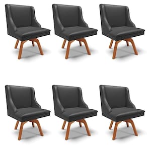 Kit 6 Cadeiras Estofadas Para Sala De Jantar Base Giratória De Madeira Lia Sintético Preto - Ibiza