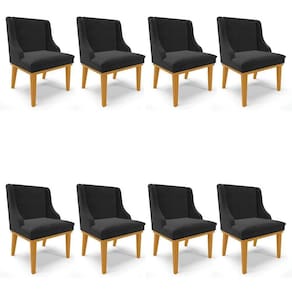 Kit 8 Cadeiras Estofadas Para Sala De Jantar Base Fixa De Madeira Castanho Lia Veludo Preto - Ibiza