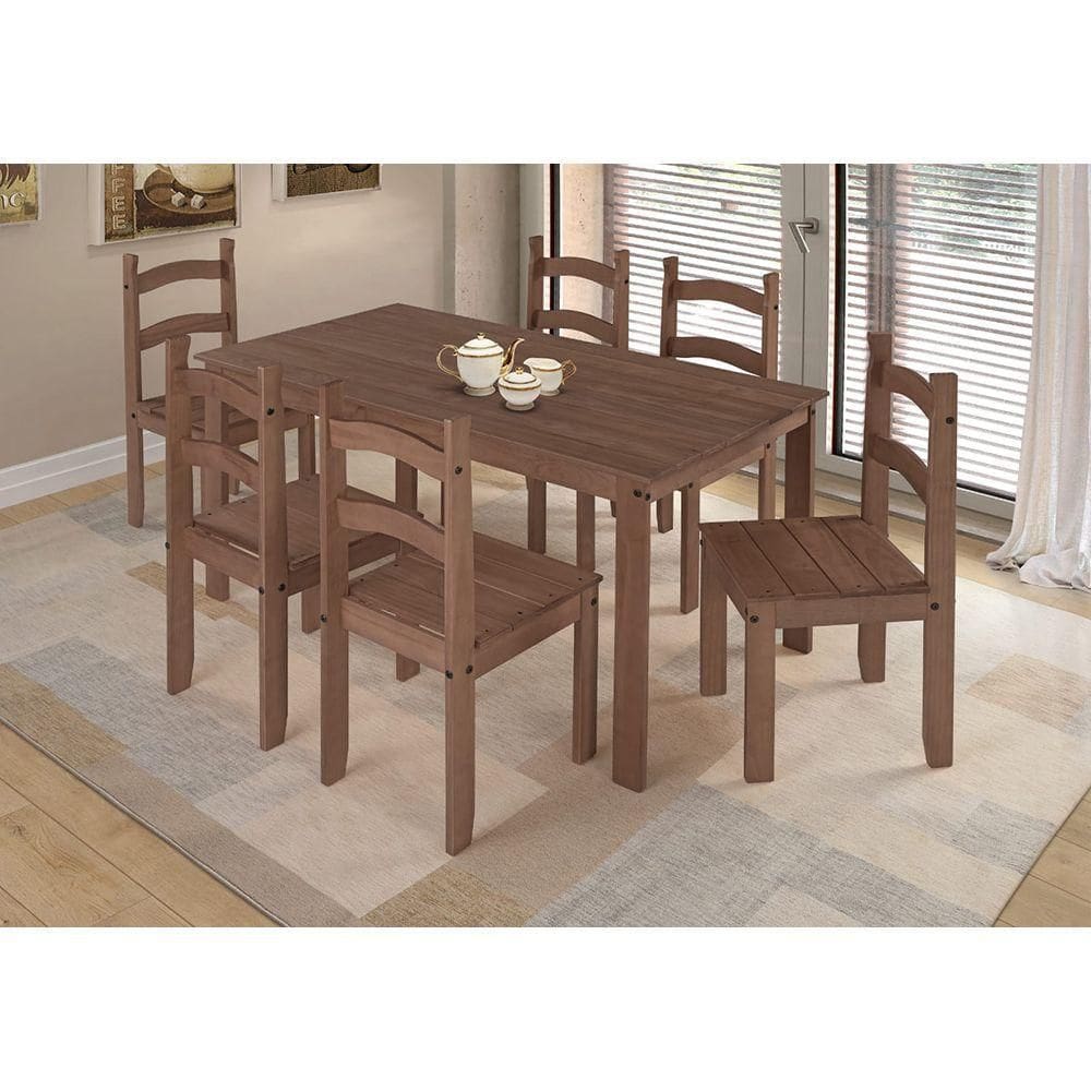 Conjunto Mesa Com 6 Cadeiras Madeira Maciça Chocolate
