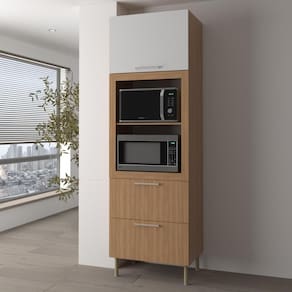 Paneleiro Torre Quente Para Forno Micro-ondas 1 Porta 2 Gavetas 80cm Multimóveis Cr20443 Freijó Branco
