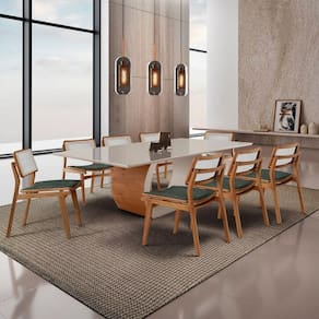 Sala De Jantar Mesa Ellis Com 8 Cadeiras Eva Premium Jade Off White Imbuia Nat