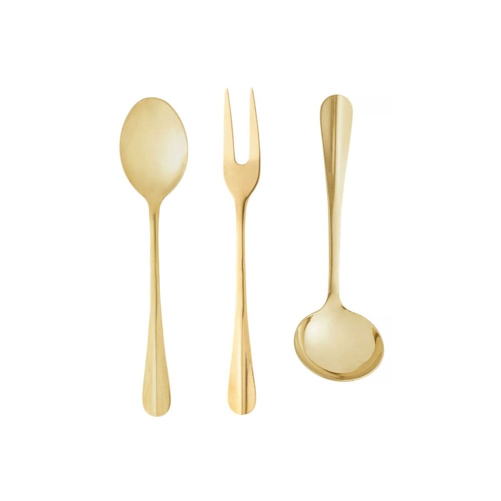 Colher Garfo e Concha Utensilios Cozinha Dourado Aço Inox