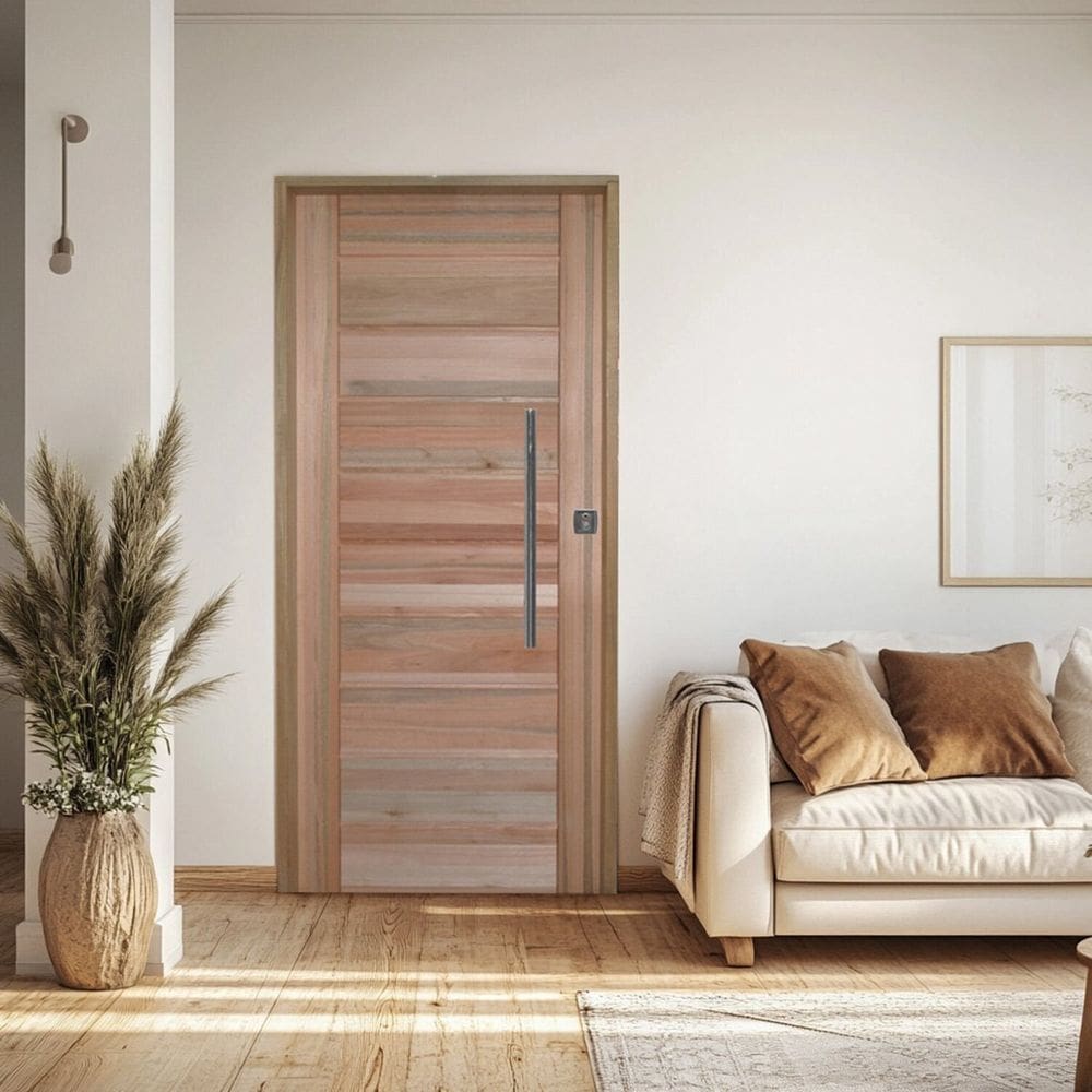 Porta com Visor Mista Batente Misto 14 Puxador Barra Chata  92 x 210cm Esquerdo Rodam 3B Natural