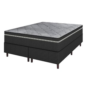 Cama Box Queen Preto E Colchão Queen Molas Ensacadas Individualmente Euro Pillow 158x198x71 Extra Sleep Umaflex