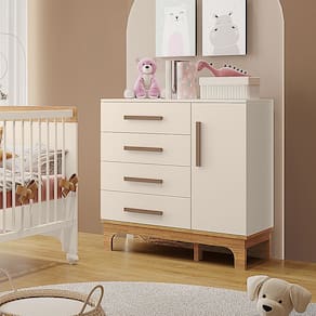 Cômoda Infantil Doçura 1 Porta e 4 Gavetas Off-white/savana