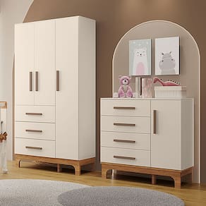 Kit Quarto Infantil Guarda-roupas e Cômoda Doçura Off-white/savana