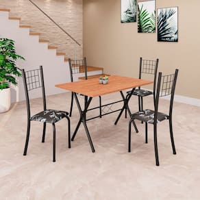 Conjunto de Mesa Tampo em MDF com 4 Cadeiras Dany Preto/Cinamomo