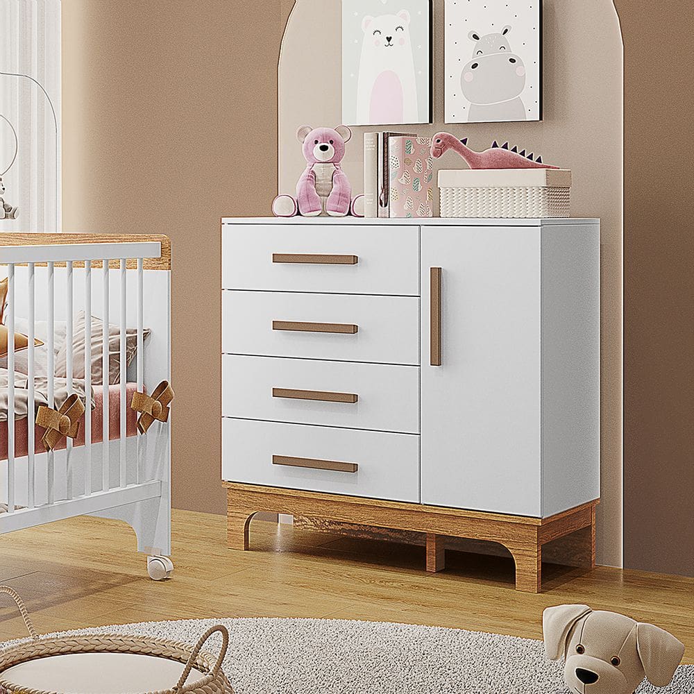 Cômoda Infantil Doçura 1 Porta e 4 Gavetas Branco/savana