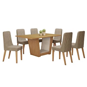 Conjunto Sala de Jantar 170cm com 6 Cadeiras Off White/Amêndoa Clean/Bege