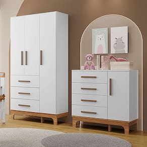 Kit Quarto Infantil Guarda-roupas e Cômoda Doçura Branco/savana