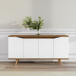 Buffet 160cm 4 Portas Pés em Madeira Maciça Grace Versátile Branco/Cedro