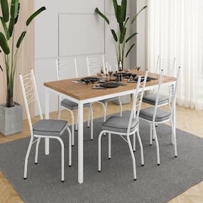 Conjunto para Cozinha 1 Mesa com 6 Cadeiras Adriana Branco/ Platina/ Demolição