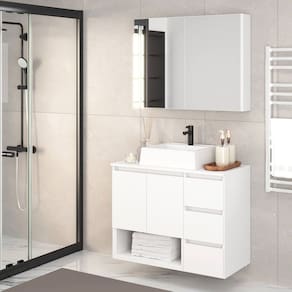 Gabinete de Banheiro 80cm Vitória com Espelheira e Cuba Branco