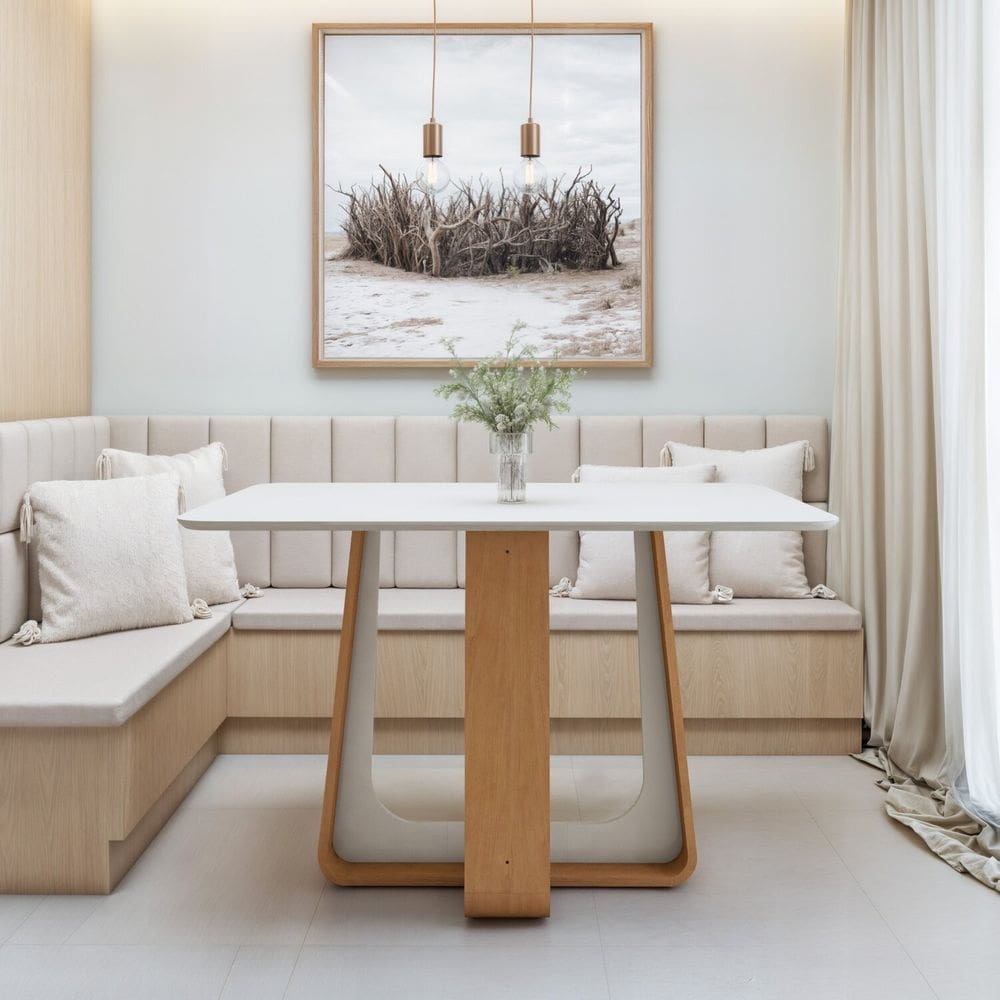 Mesa de Jantar Retangular 120cm com Tampo em MDF Sintonia Amêndoa Clean/Off White