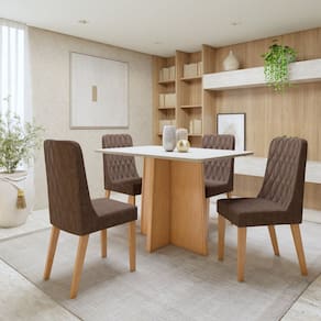 Conjunto Sala de Jantar Tampo MDF com 4 Cadeiras  Amêndoa Clean/Off White/Avelâ