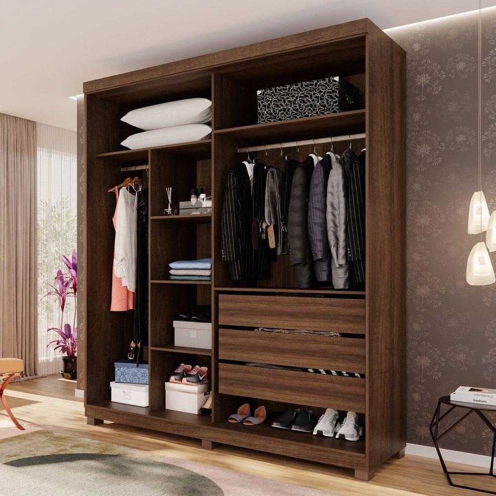 Guarda-Roupa Closet 3 Gavetas com Pés Fenix Espresso Móveis Imbuia