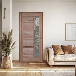 Porta com Visor Mista Batente Misto 14 Puxador Barra Chata 102 x 210cm Esquerdo Rodam 3B Natural