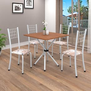 Conjunto de Mesa Tubular 70cm X 70cm Tampo em Mdf com 4 Cadeiras Dany Botanic Bege/Branco