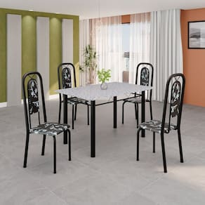 Conjunto de Mesa Tubular 120cm X 75cm Tampo Granito Ocre com 4 Cadeiras Lara Floral preto / Preto TXT