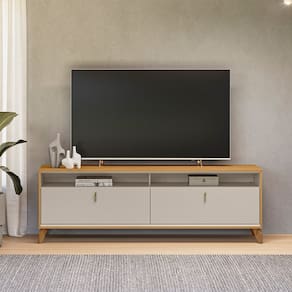 Rack Dubai para TV 75 Polegadas Pés em Madeira Maciça TAUARI/OFF WHITE FOSCO