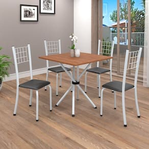 Conjunto de Mesa Tubular 70cm X 70cm Tampo em Mdf com 4 Cadeiras Dany Preto Liso/Branco