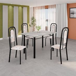 Conjunto para Sala de Jantar com 1 Mesa Granito e 4 Cadeiras Lara Bege / Preto
