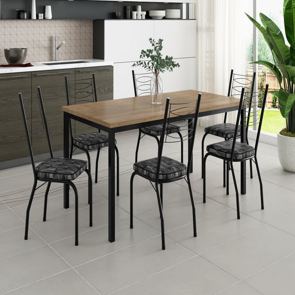 Conjunto 170cm X 80cm com 6 Cadeiras Adriana Preto/ Mosaico Silver/ Demolição