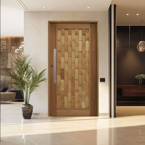 Porta Pivotante Couro em Pé Batente 14 Puxador Barra Chata 60 CM 120 X 210 Direito Rodam