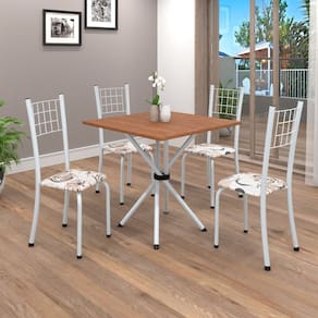 Conjunto de Mesa Tubular 70cm X 70cm Tampo em Mdf com 4 Cadeiras Dany Branco