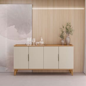 Buffet Pés em Madeira Maciça 160cm x 80cm Jequitibá/Off White Fosco