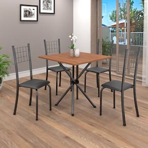 Conjunto de Mesa Tubular 70cm X 70cm Tampo em Mdf com 4 Cadeiras Dany Preto Liso/Mart Prata