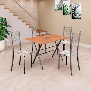 Conjunto de Mesa Tampo em Mdf com 4 Cadeiras Dany Arabesco/Prata/Cinamomo