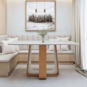 Mesa de Jantar Retangular 160cm Tampo com Vidro Sintonia Amêndoa Clean/Off White