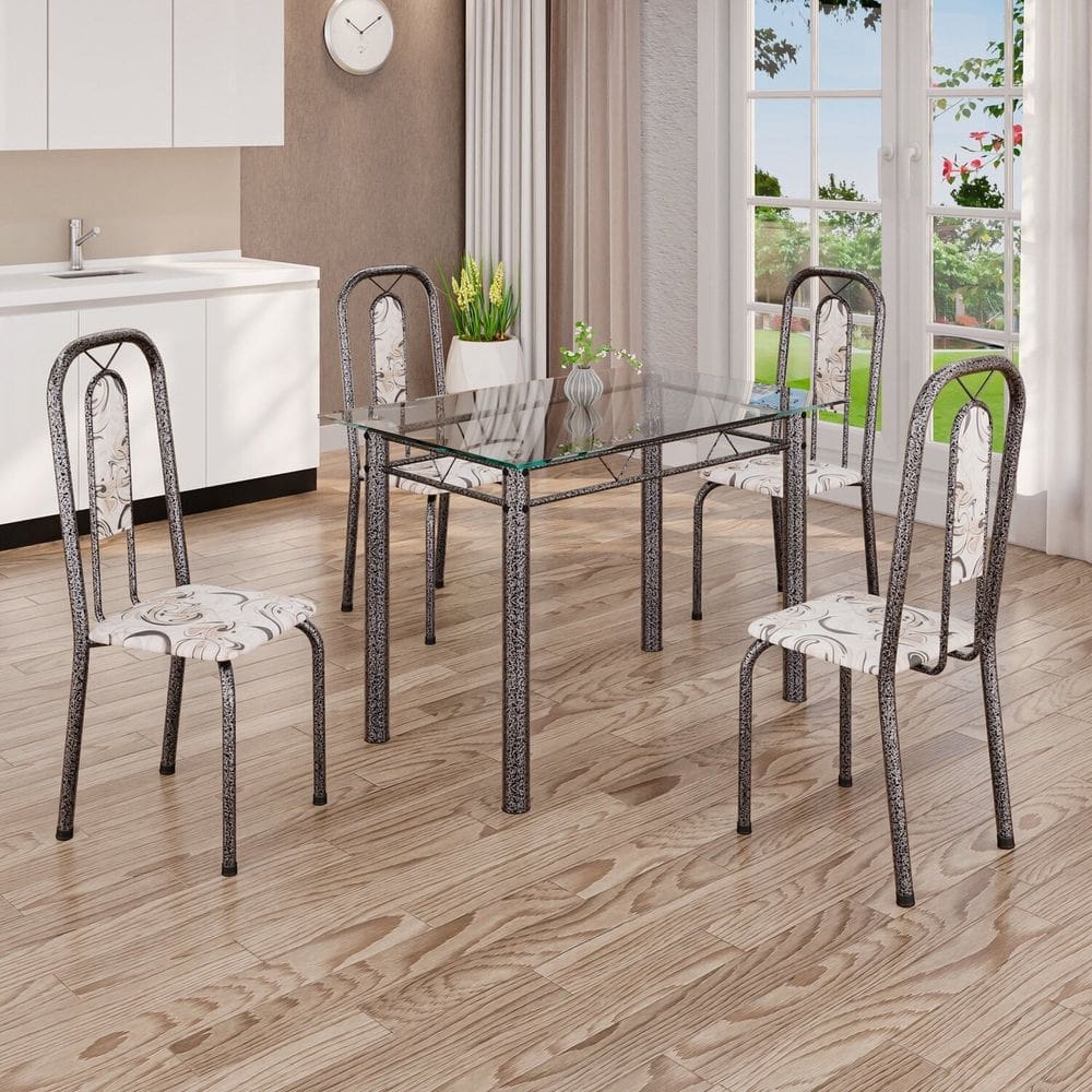 Conjunto de Mesa Tubular com 4 Cadeiras Lívia Arabesco/ Prata