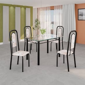 Conjunto de Mesa Tubular com 4 Cadeiras Lara Bege / Preto