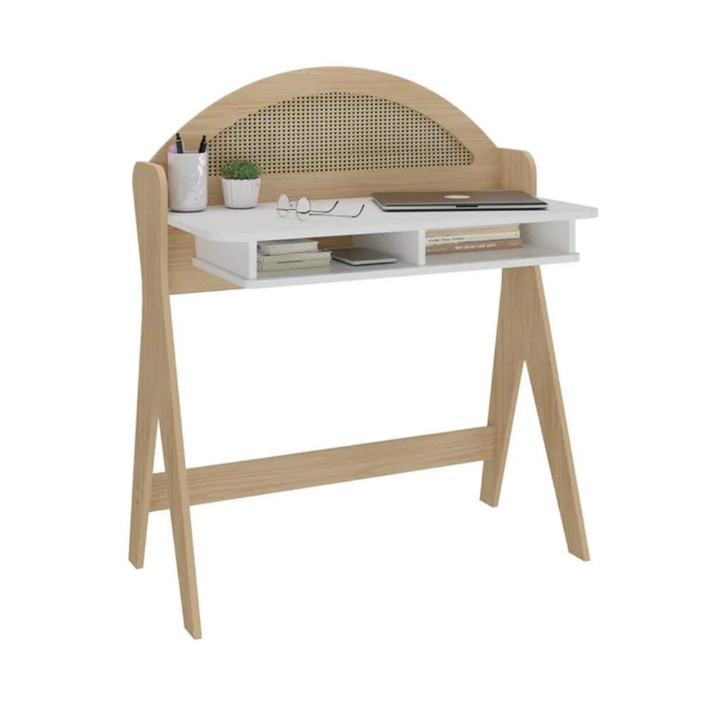 Escrivaninha com 2 Nichos Ceci Naturale e Branco 90cm