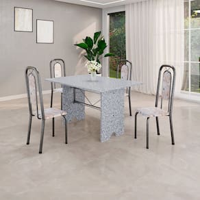 Conjunto de Mesa Tubular com 4 Cadeiras Lara Bege / Prata