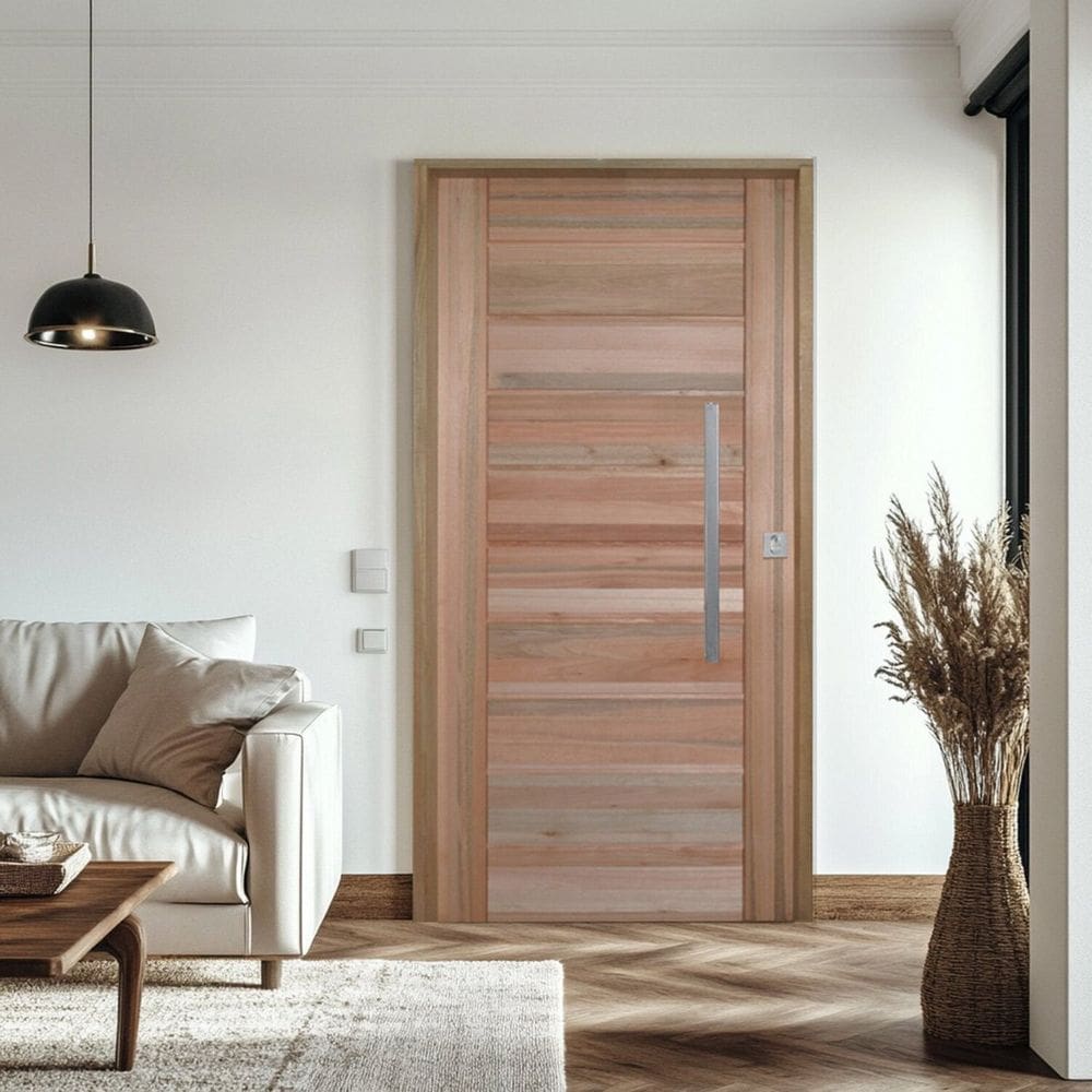 Porta Pivotante Eucalipto Batente Misto 14 Puxador Barra chata 110 X 210 Esquerdo 3B