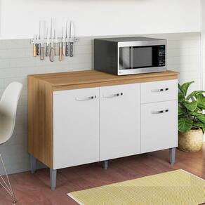 Balcão de Cozinha Ambiente Gabriela com Tampo 120cm Amêndoa Branco - AJL