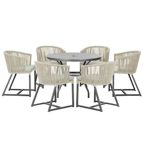 Mesa com 6 Cadeiras de Jantar Roma 120cm e Noronha em Alumínio